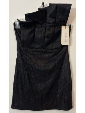 Club London Womens Size 4 Black Glittery Short Pleated Mini Club Dress NWT! M859